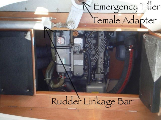 Seering Linkage Labeled in Starboard Engine Compartment of Lagoon 440